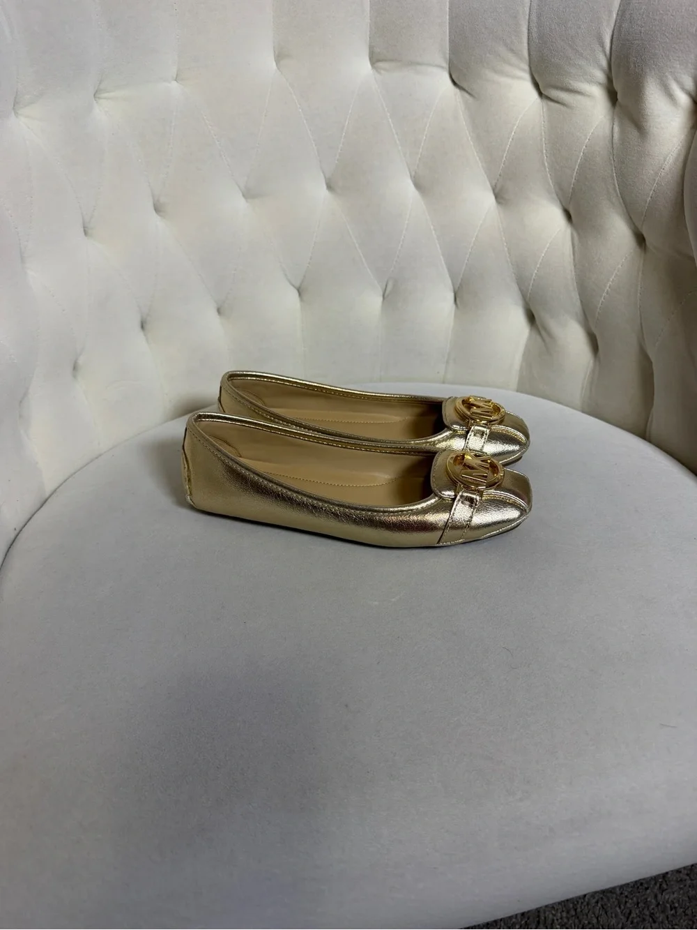 Michael Kors Metallic Gold Logo Penny Loafers